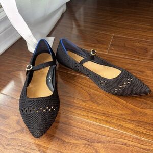 Rothy's The Point Mary Jane II Pointed Toe Flats in Black Crochet